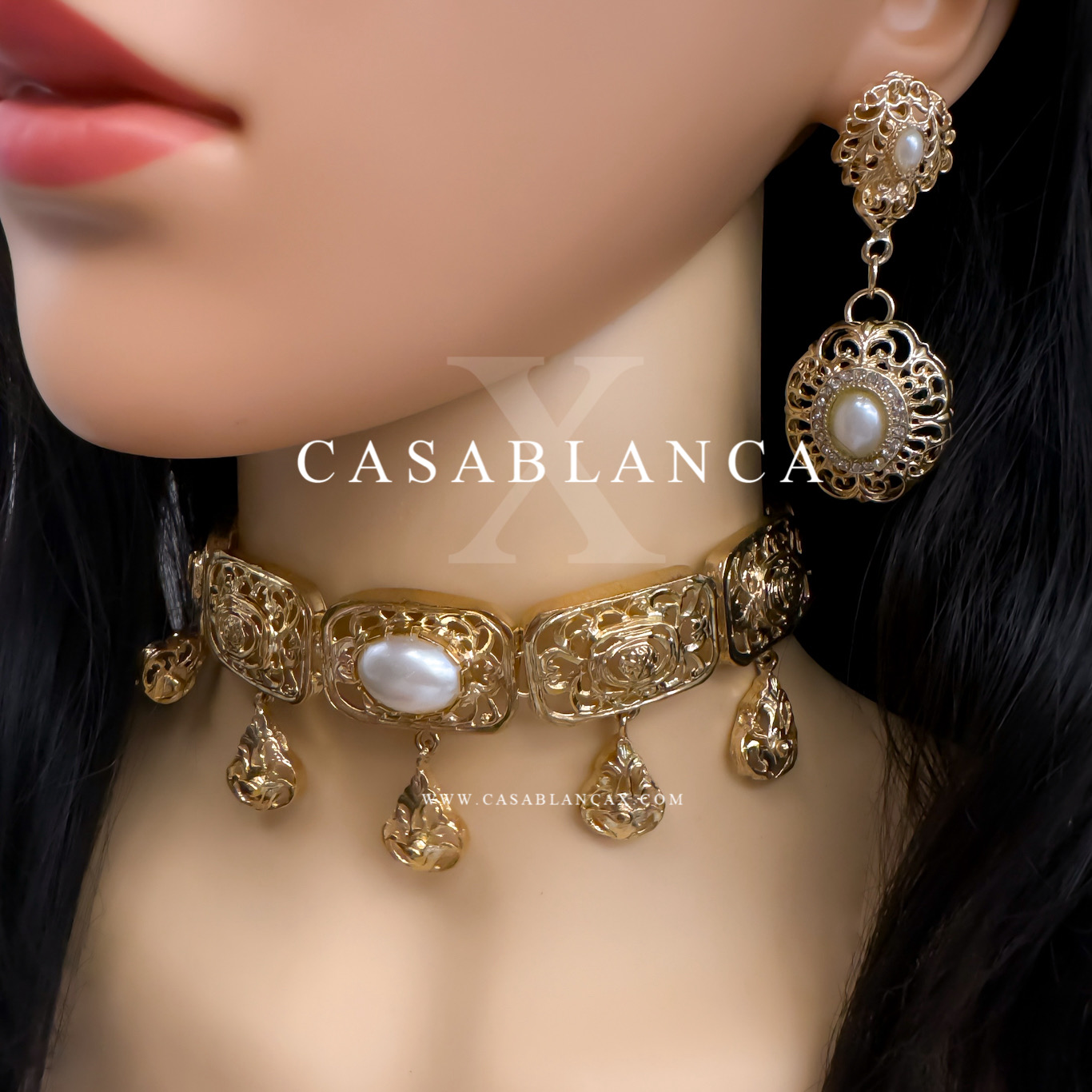 Pearl Choker, Pearl Necklace, Face Necklace - blushes & gold