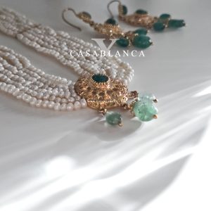 Echte Zilver/Gouden Ketting Groene Set - Kazya - Image 3