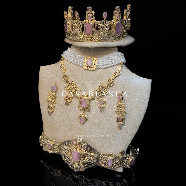 Moroccan Bridal Jewelry Gold Pink Set - Maza - Image 5