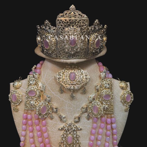 Moroccan Gold Bridal Jewelry Set Pink - Lamrine - Image 2