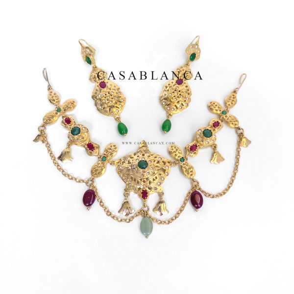 Beldi Gold Green and Red Necklace Set - Maqia - Image 3