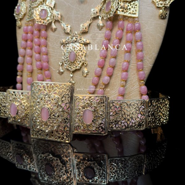 Moroccan Gold Bridal Jewelry Set Pink - Lamrine - Image 5