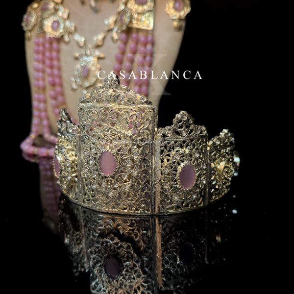 Moroccan Gold Bridal Jewelry Set Pink - Lamrine - Image 6