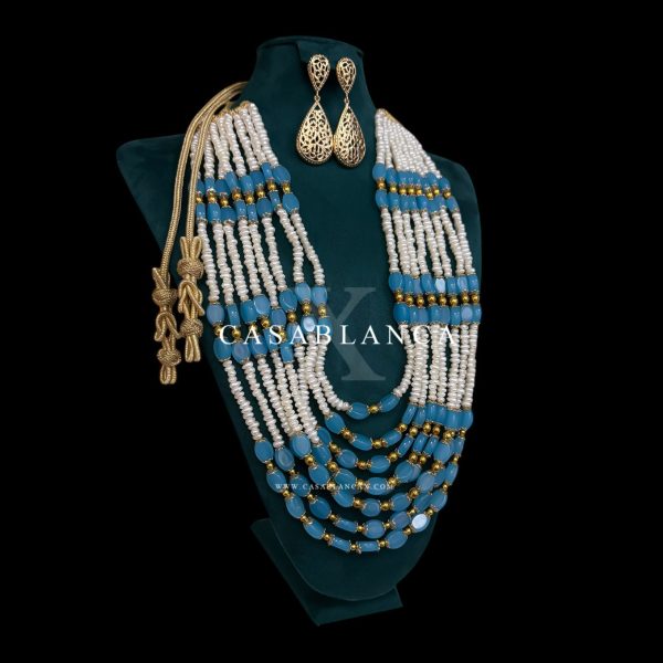 Blue Jawhar Blue Beaded Necklace Set - Zoulia - Image 3