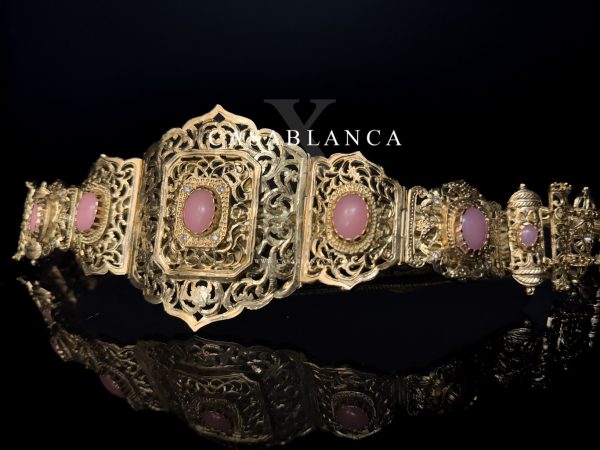 Ceinture marocaine dorée Mdamma rose – Jireya – Image 6